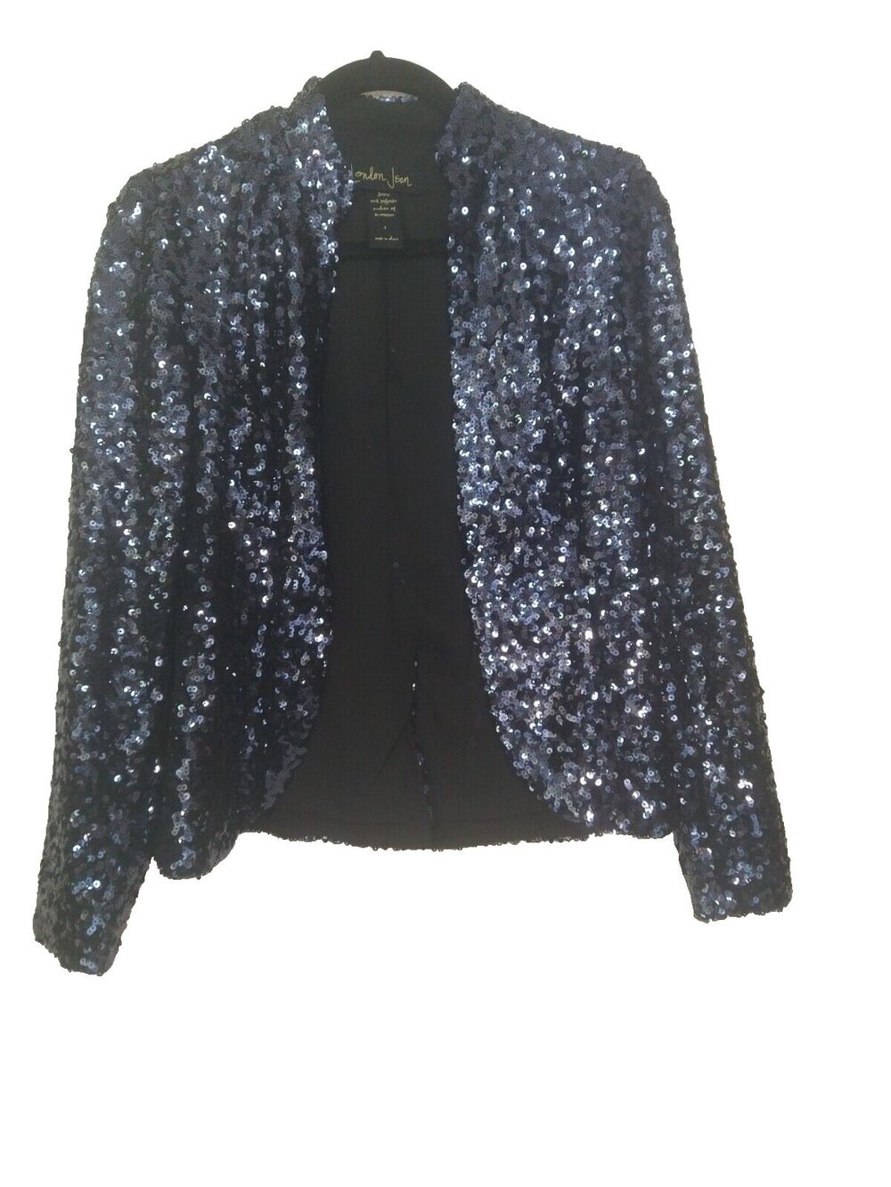 London Jean Jacket Blazer Navy Blue Sequin Swifty Formal Cocktail Dance Sz 4